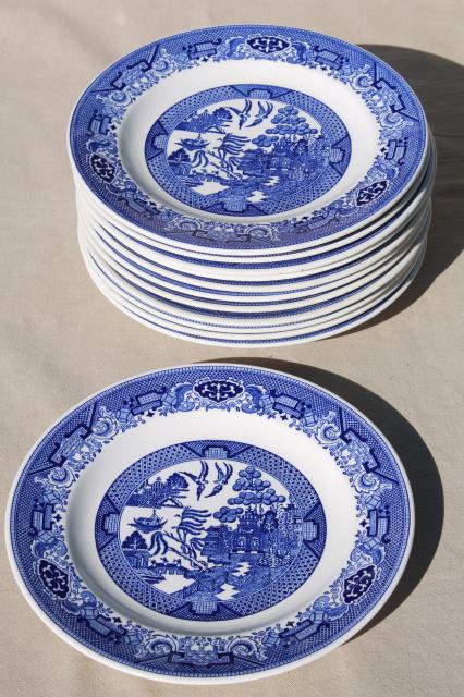 photo of vintage Royal china Willow Ware blue & white dinner plates #5