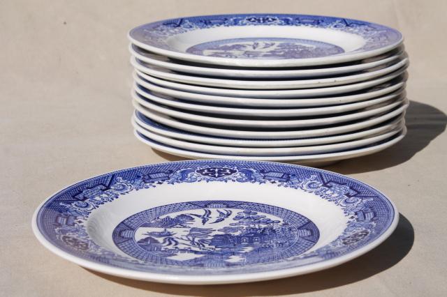 photo of vintage Royal china Willow Ware blue & white dinner plates #6