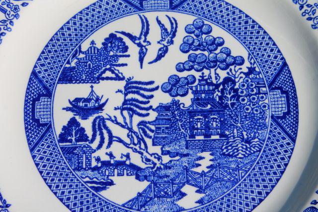 photo of vintage Royal china Willow Ware blue & white dinner plates #9