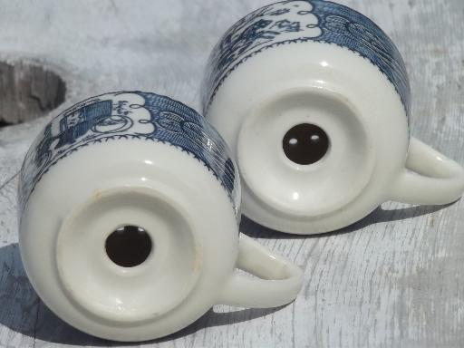 photo of vintage Royal china blue & white Currier & Ives salt & pepper shakers #4