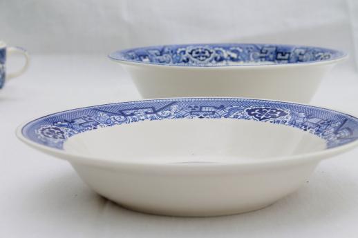 photo of vintage Royal china blue willow luncheon tea set for six w/ Homer Laughlin serving bowl #5
