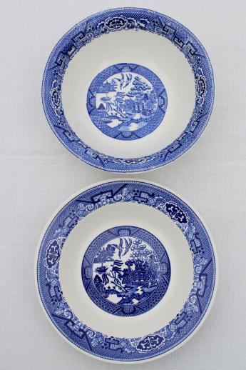 photo of vintage Royal china blue willow luncheon tea set for six w/ Homer Laughlin serving bowl #6
