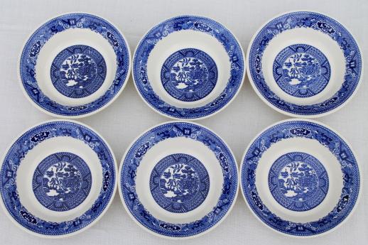 photo of vintage Royal china blue willow luncheon tea set for six w/ Homer Laughlin serving bowl #13