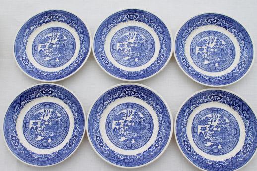 photo of vintage Royal china blue willow luncheon tea set for six w/ Homer Laughlin serving bowl #14