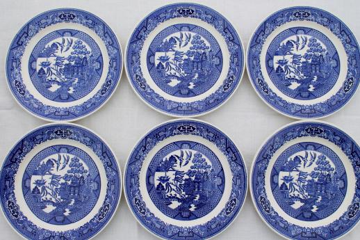 photo of vintage Royal china blue willow luncheon tea set for six w/ Homer Laughlin serving bowl #15