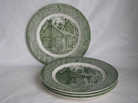 photo of vintage Royal china green transferware dinner plates, The Old Curiosity Shop #1