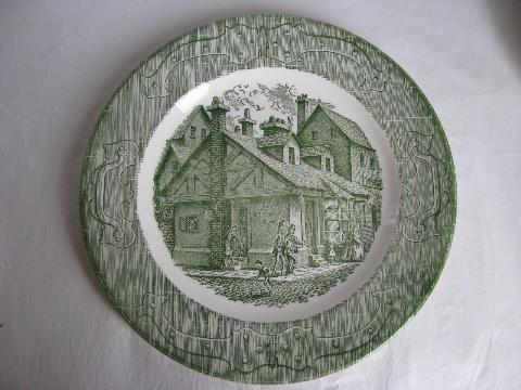 photo of vintage Royal china green transferware dinner plates, The Old Curiosity Shop #2