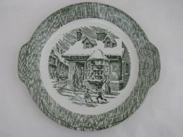 catalog photo of vintage Royal china green transferware handled serving plate, Old Curiosity Shop