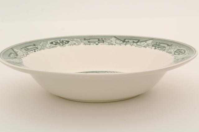 photo of vintage Royal china green willow round bowl serving dish, blue willow in green! #2