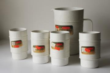 catalog photo of vintage Rubbermaid plastic pitcher & stacking tumblers set new old stock original labels 
