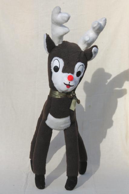 photo of vintage Rudolph red nosed reindeer stuffed plush deer toy, large standing Christmas decoration #2