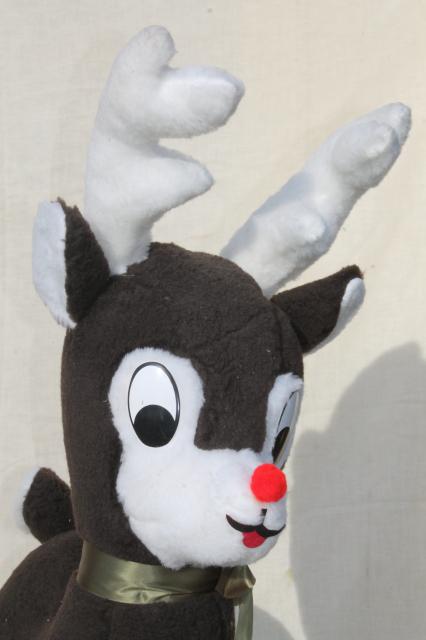 photo of vintage Rudolph red nosed reindeer stuffed plush deer toy, large standing Christmas decoration #7