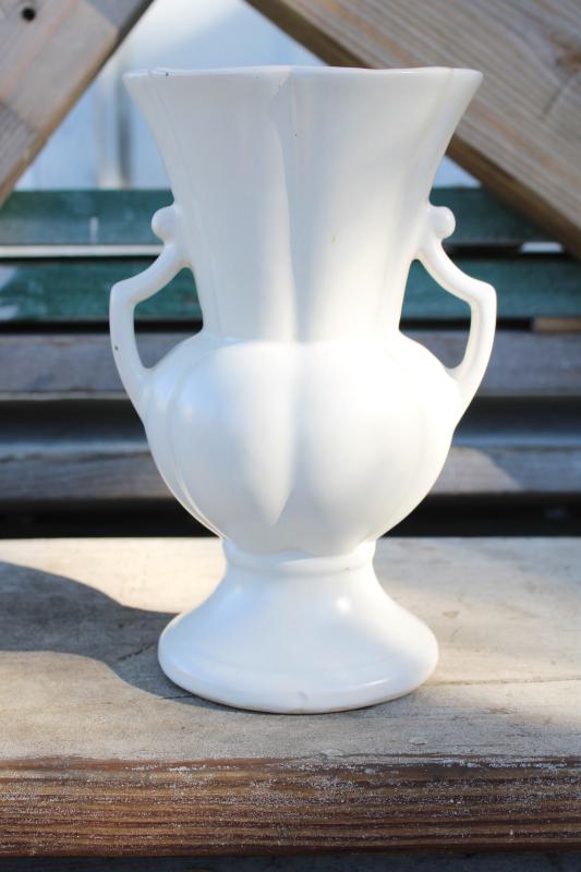 photo of vintage Rumrill Red Wing pottery, handled vase matte white glaze ceramic #1