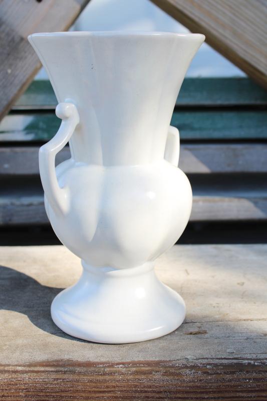 photo of vintage Rumrill Red Wing pottery, handled vase matte white glaze ceramic #2