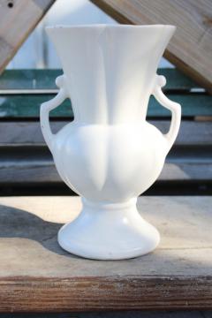 catalog photo of vintage Rumrill Red Wing pottery, handled vase matte white glaze ceramic