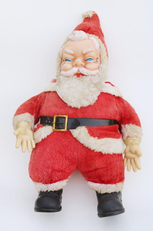 photo of vintage Rushton Santa Claus, rubber face plush stuffed toy doll, retro holiday decor #5