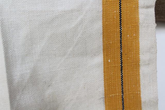 photo of vintage Russia USSR woven linen kitchen towels, bold bohemian stripe mustard gold & green #4