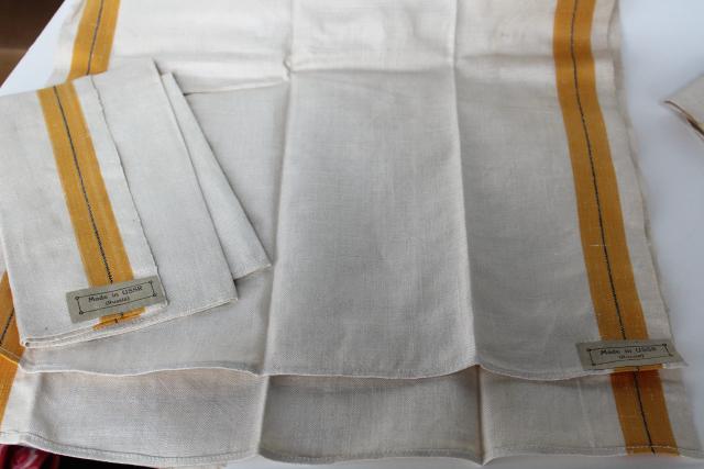 photo of vintage Russia USSR woven linen kitchen towels, bold bohemian stripe mustard gold & green #5