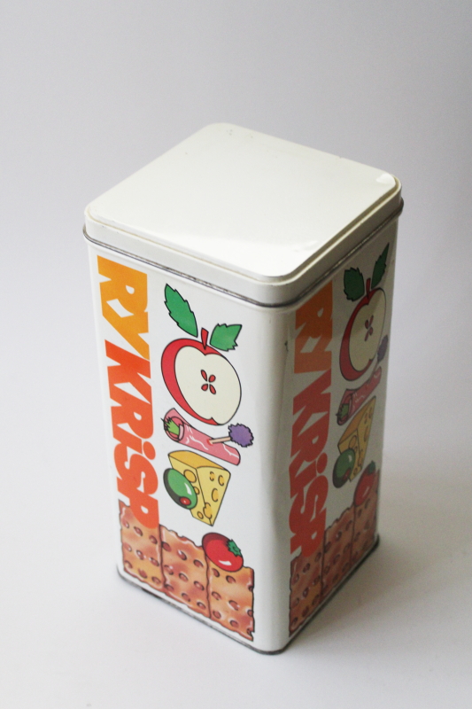 photo of vintage Ry Krisp cracker tin, mod 70s graphic art design Scandinavian modern style #1