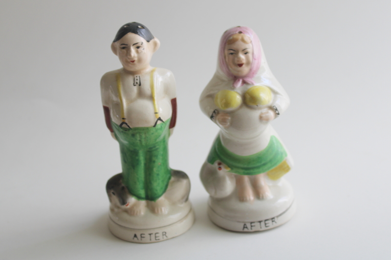 photo of vintage S&P shakers, Wedding Day Before & After, hand painted ceramic figurines  #2