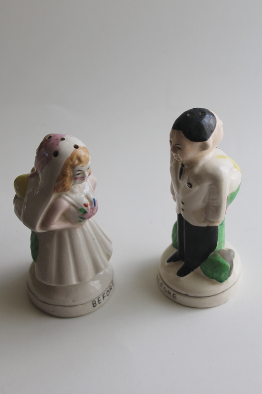 photo of vintage S&P shakers, Wedding Day Before & After, hand painted ceramic figurines  #3