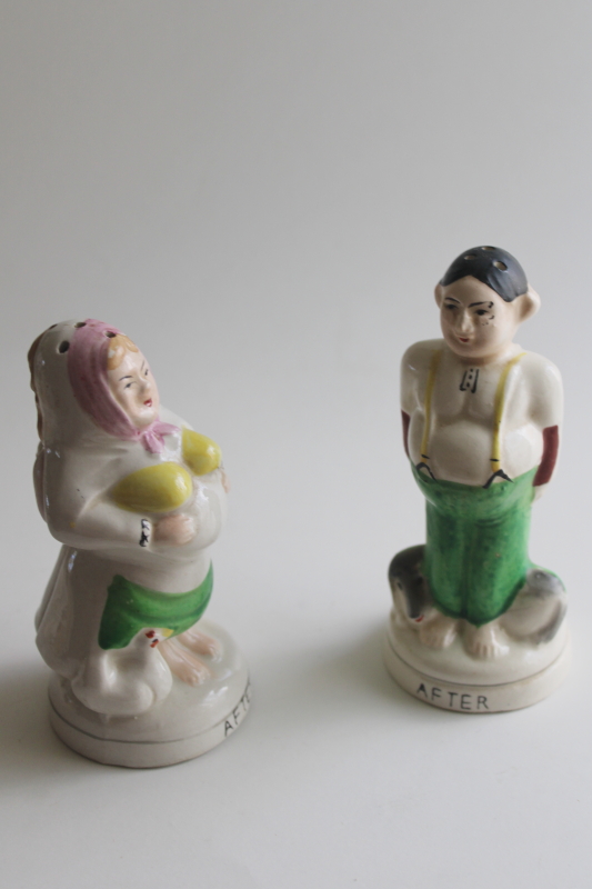 photo of vintage S&P shakers, Wedding Day Before & After, hand painted ceramic figurines  #4