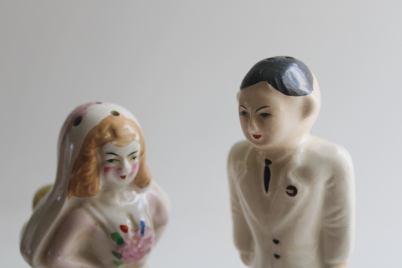 photo of vintage S&P shakers, Wedding Day Before & After, hand painted ceramic figurines  #6