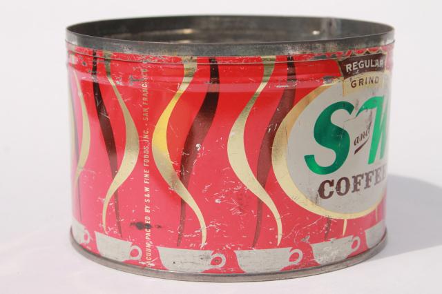 photo of vintage S&W coffee can w/ old wooden clothespins, primitive country kitchen collectibles #3