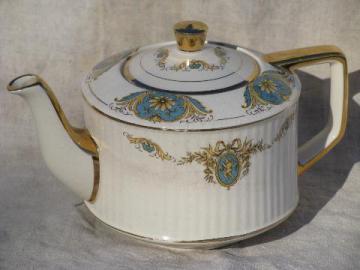catalog photo of vintage Sadler - England tea pot, french blue cameo cherubs on ivory