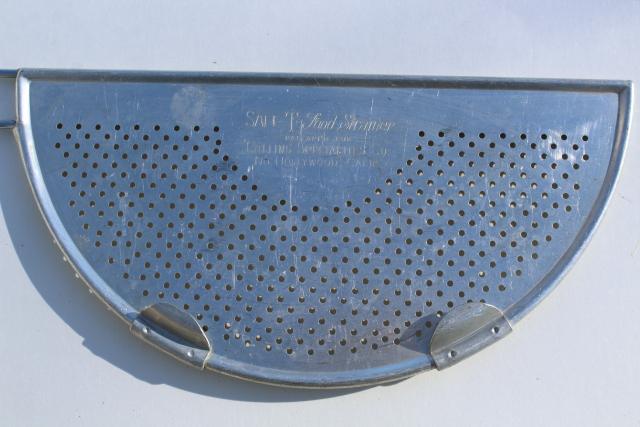 photo of vintage Safe-T Food Strainer kitchen utensil, hand held drainer sieve for pots & pans #4