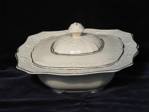 photo of vintage Salem Briar Rose china, embossed floral, ivory w/ platinum #2