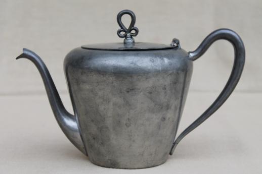photo of vintage Salem pewter teapot, antique colonial reproduction tea pot w/ nice old patina #1