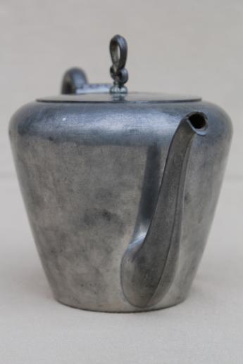 photo of vintage Salem pewter teapot, antique colonial reproduction tea pot w/ nice old patina #2