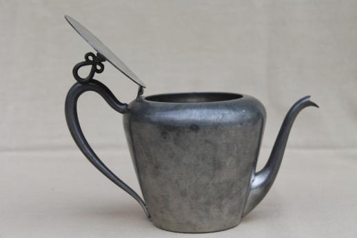 photo of vintage Salem pewter teapot, antique colonial reproduction tea pot w/ nice old patina #3