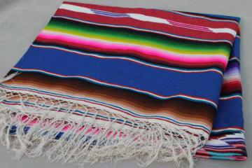catalog photo of vintage Saltillo Mexican Indian blanket serape rug w/ bright colored stripes