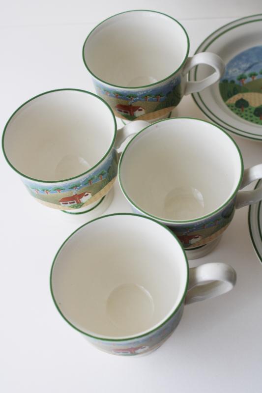 photo of vintage Sango Country Cottage stoneware dinnerware, set of four cups & saucers  #6