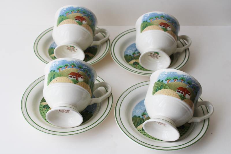 photo of vintage Sango Country Cottage stoneware dinnerware, set of four cups & saucers  #7