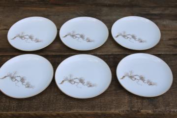 catalog photo of vintage Sango Japan china Larchmont bread & butter or dessert plates, pinecones & branches pattern 