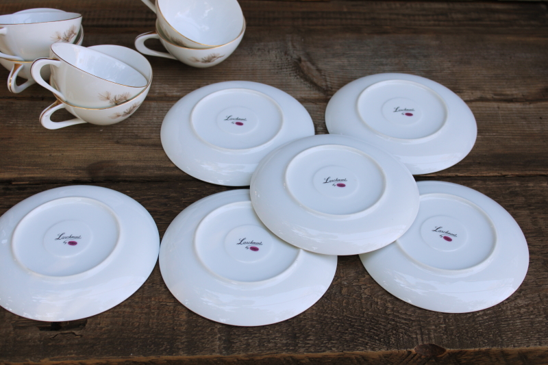 photo of vintage Sango Japan china tea cups and saucers set for 6, Larchmont winter branches pinecones pattern #2