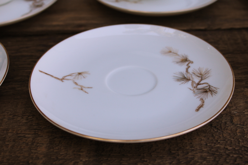 photo of vintage Sango Japan china tea cups and saucers set for 6, Larchmont winter branches pinecones pattern #8