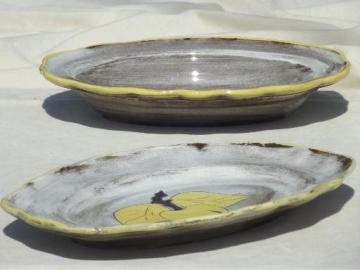 catalog photo of vintage Santa Anita ware pottery fruit bowl & platter, Vreni yellow & brown