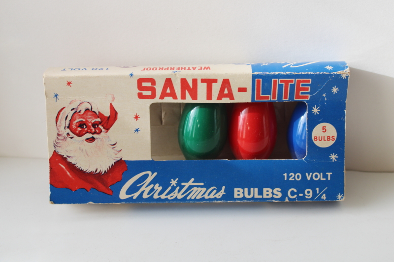 photo of vintage Santa Lite Christmas lights C-9 big bulbs cute printed box holiday decor #1