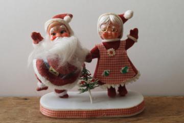 vintage Santa & Mrs Claus flocked plastic tacky Christmas decoration, cute kitsch holiday decor 