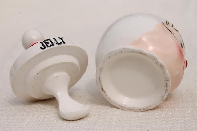 photo of vintage Santa and Mrs Claus jelly & jam pots, Japan hand painted ceramic Holt Howard? #3