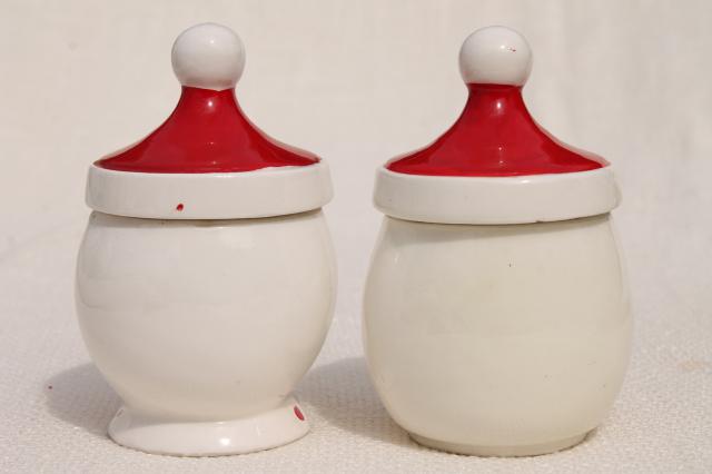 photo of vintage Santa and Mrs Claus jelly & jam pots, Japan hand painted ceramic Holt Howard? #8