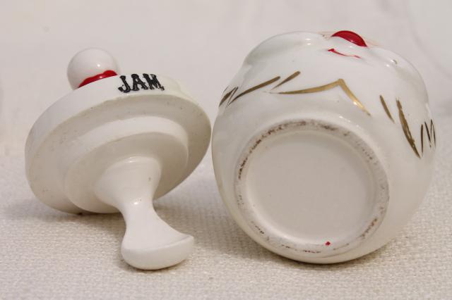 photo of vintage Santa and Mrs Claus jelly & jam pots, Japan hand painted ceramic Holt Howard? #10