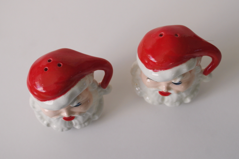 photo of vintage Santa head salt & pepper shakers, winking Santa hand painted ceramic S&P set  #2