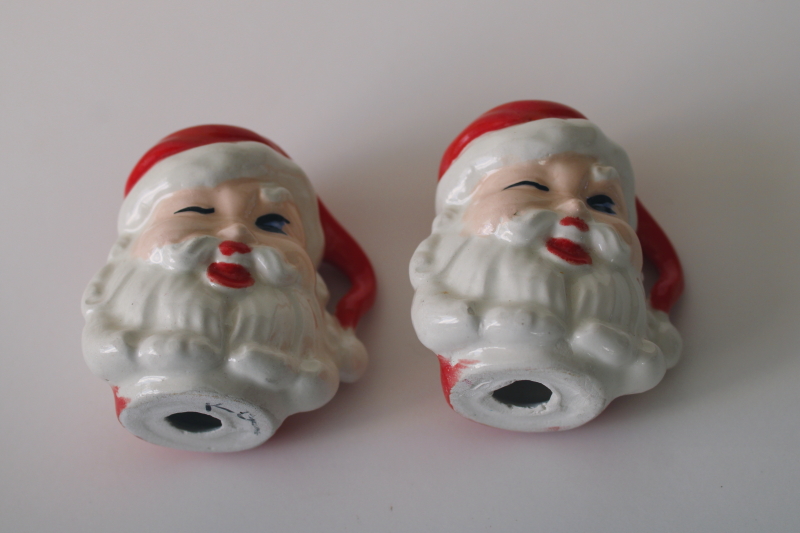 photo of vintage Santa head salt & pepper shakers, winking Santa hand painted ceramic S&P set  #4