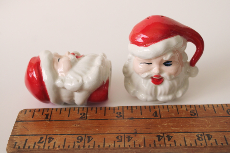 photo of vintage Santa head salt & pepper shakers, winking Santa hand painted ceramic S&P set  #5