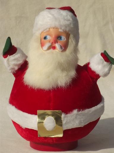 photo of vintage Santa w/ rabbit fur beard, roly-poly red flocked velvet music box #2